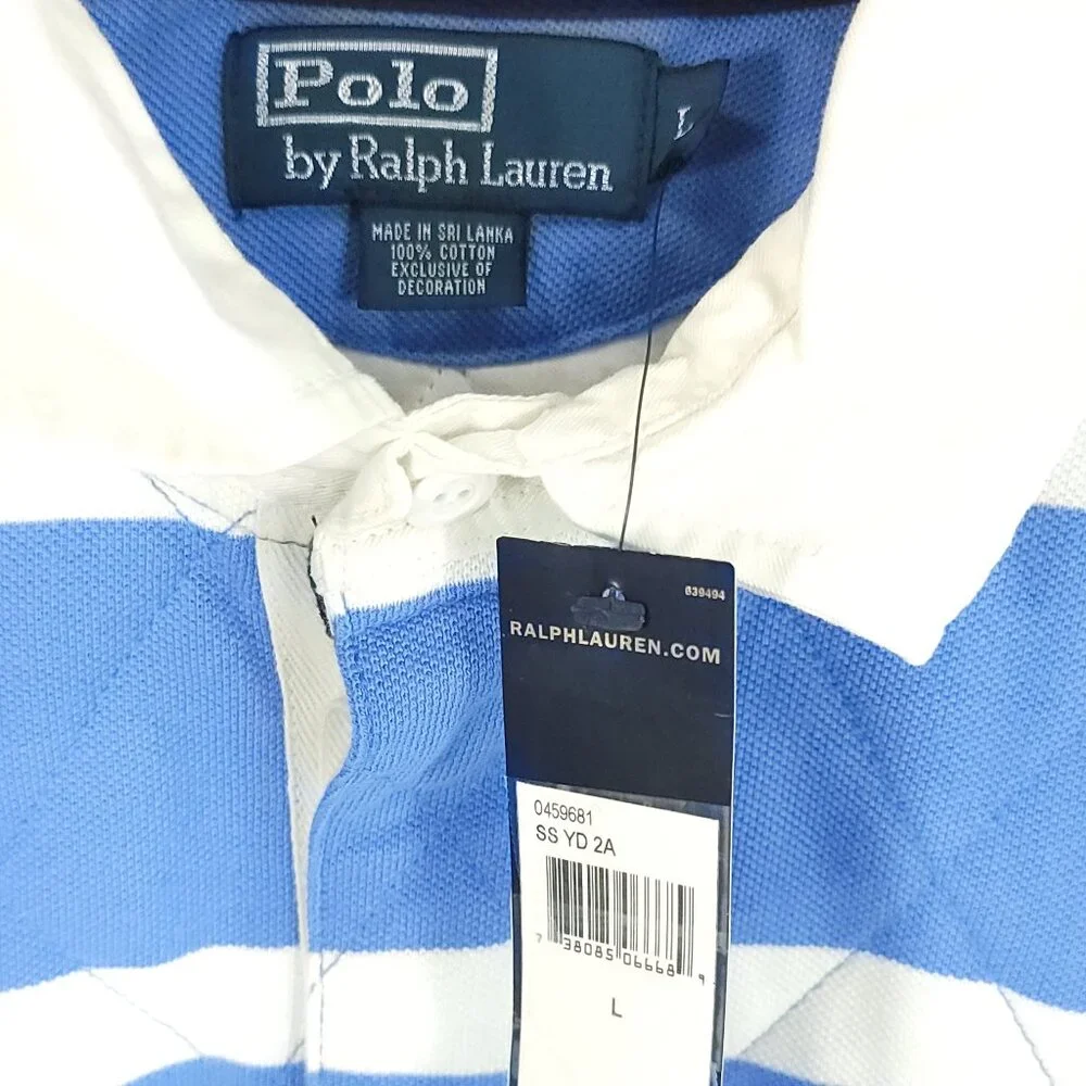 Polo Ralph Lauren Shirt Men's Large White Blue Stripes Quilted Distressed